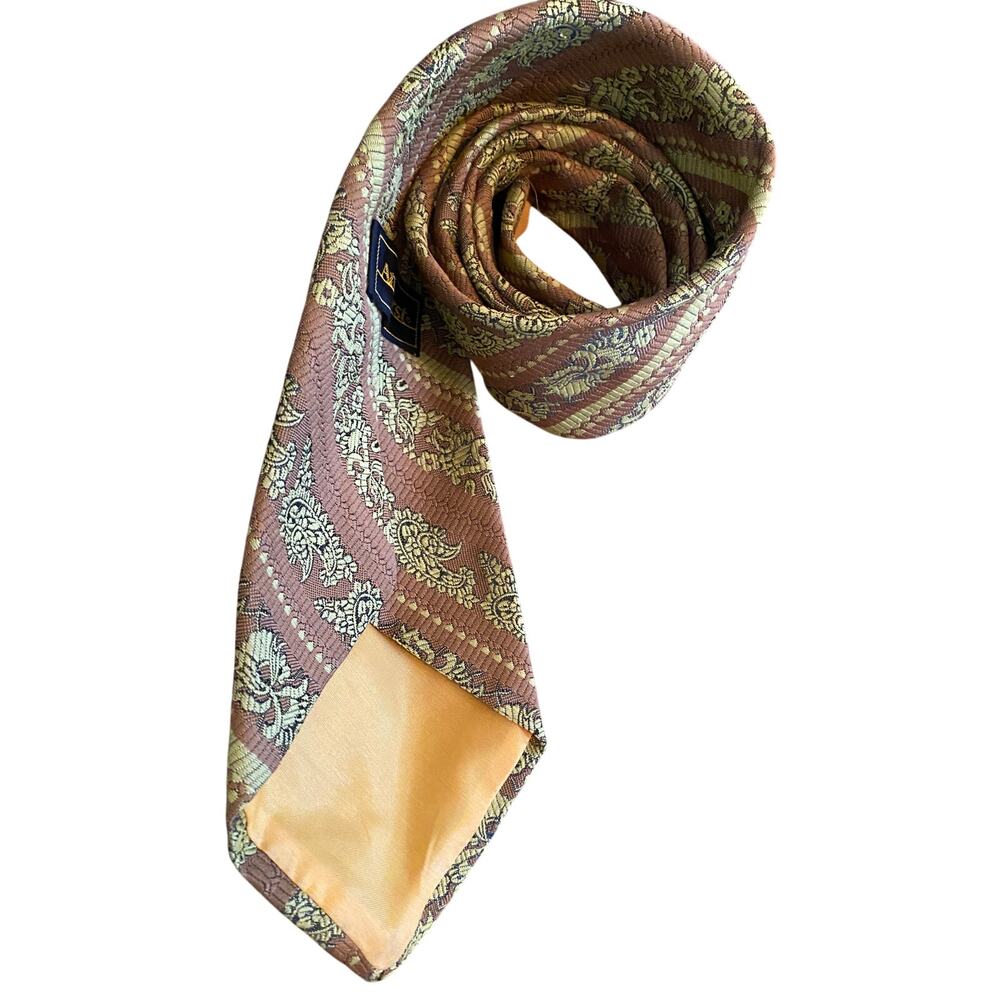Andhurst Vintage Brown Gold Paisley Stripe Necktie‎ Mens Retro Tie